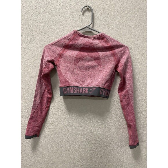 Gymshark Flex Collection Long Sleeve Crop Top - Dusky Pink Marl/Charcoal - Picture 7 of 8